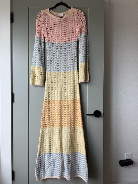 Lovers + Friends Dresses & Skirts - Lovers + Friends Pastel Stripe Crochet Maxi Dress — Pink, Blue, Yellow, Cream